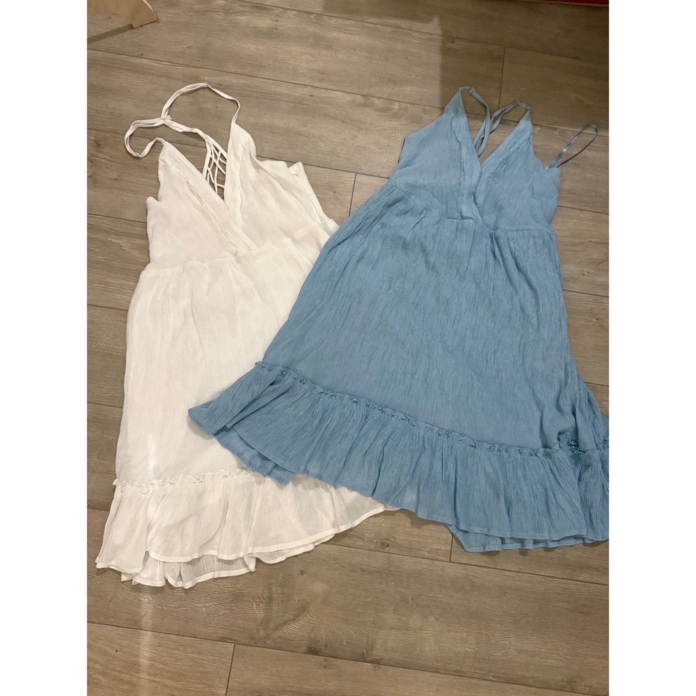 New In Women Strappy Back Ruffle Hem Mini Dress Bundle Blue White Large